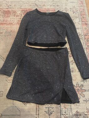 SHEIN Black Sparkle Two-Piece Crop Top & Skirt Set